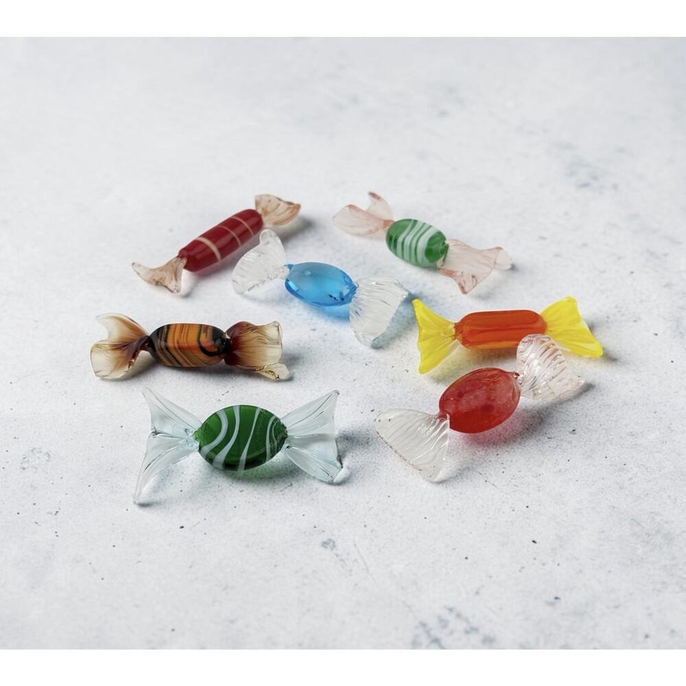 Murano Lampwork Glass Candies Set of 7 Large 4" Size Mid Century